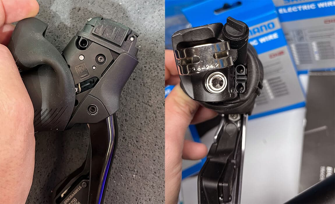Left: 105 Di2 shifter and hidden SD300 port. Right: Ultegra Disc shifter SD300 port and satellite shifter port