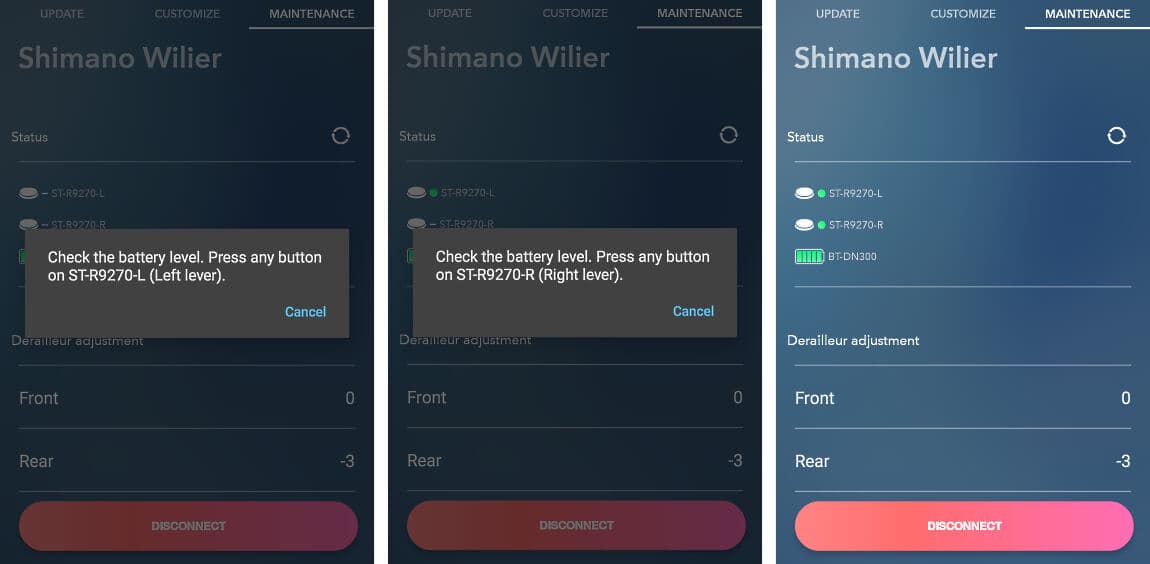 Checking both shifters through the app