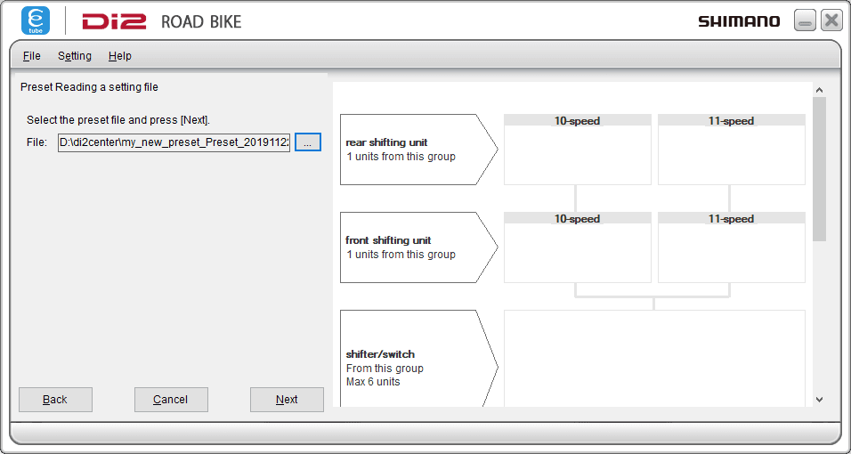 Select a file to restore settings from