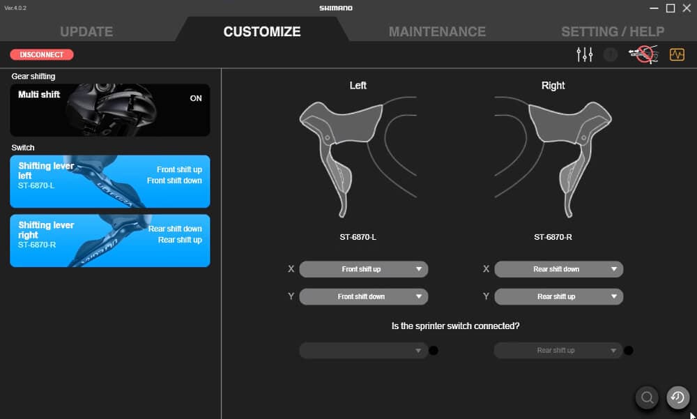 Shifter settings page