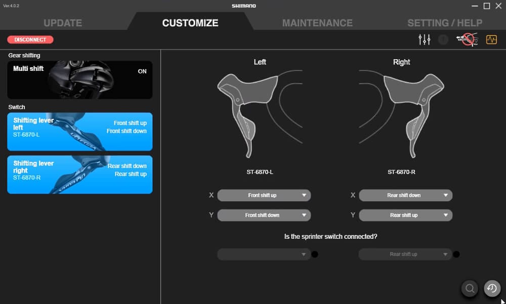 Shifter settings page