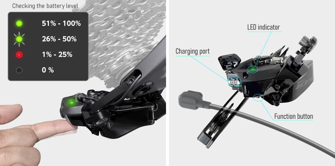 Press the button for half a second to check the Di2 battery