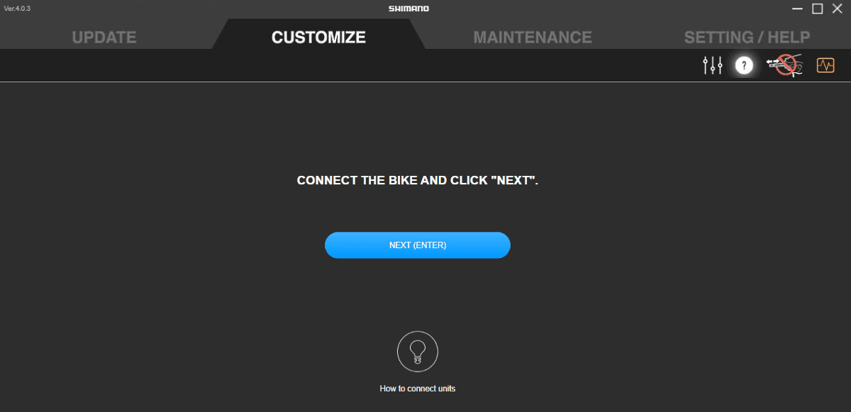 Click the 'NEXT (ENTER)' button to connect to the bike