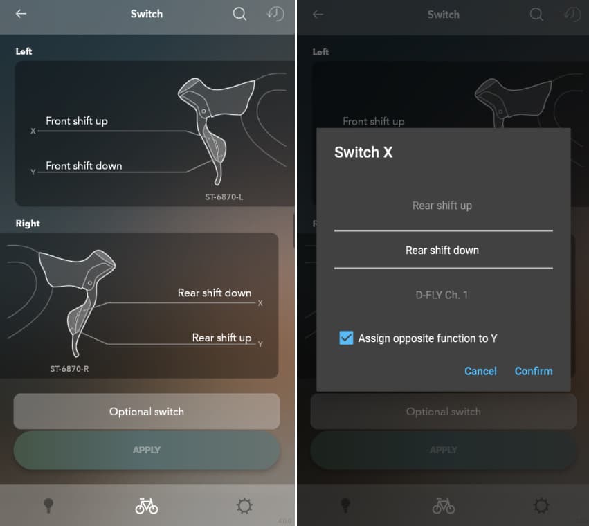 Change shifter buttons using the mobile app