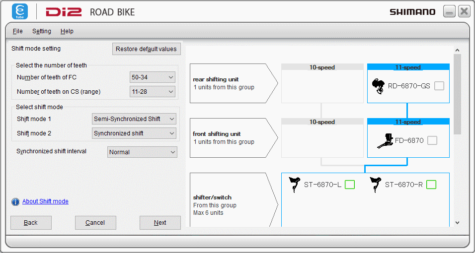 Synchronized shift settings