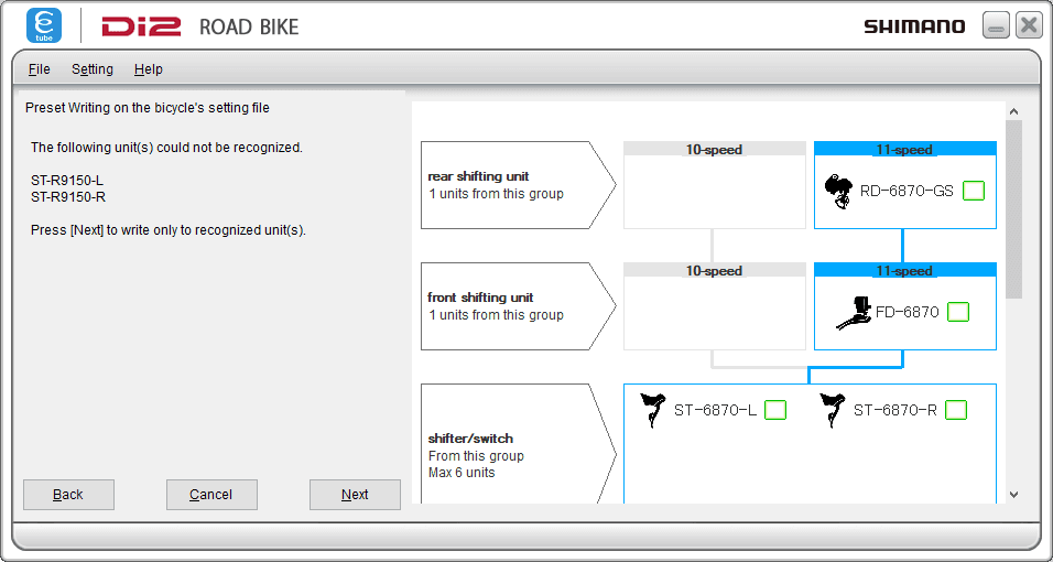 You cannot backup settings for components that are not installed