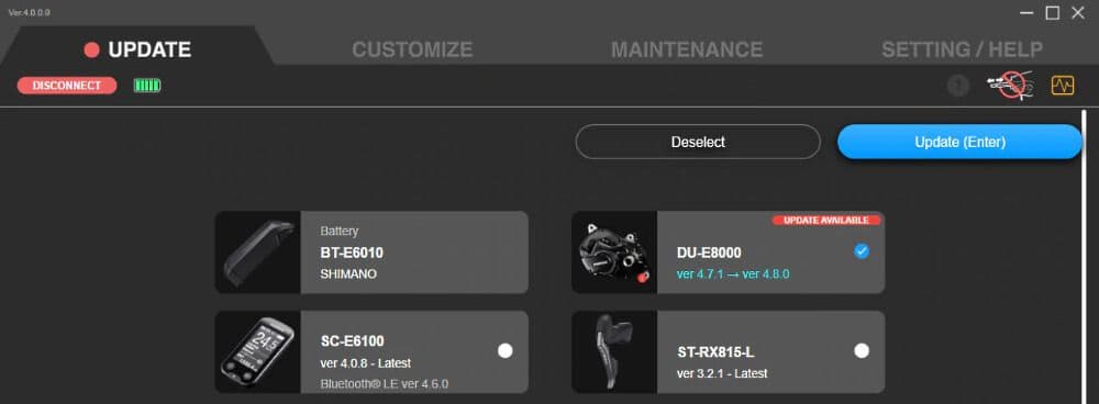 Update screen after selecting components to update