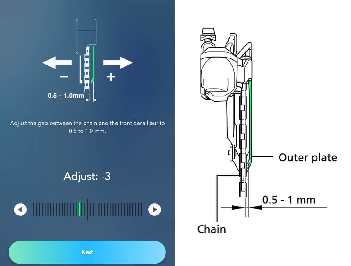 Adjust the FD high limit: Set the gap between chain and outer plate to 0.5 - 1.0mm