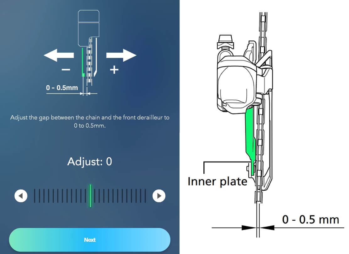 Set the gap between chain and inner plate to 0 - 0.5mm