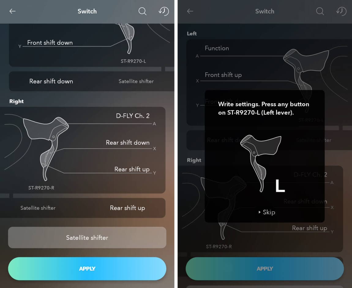 Save the settings to a shift lever