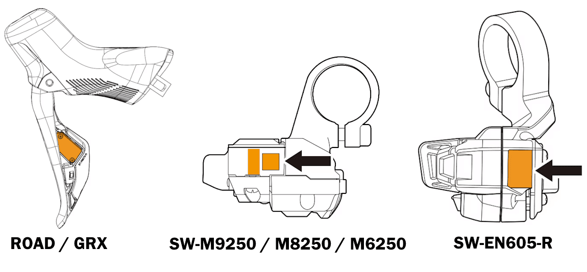 QR code location for 12-speed road Di2 shifter and Di2 MTB shifters