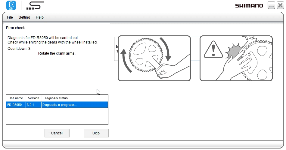 Turn the crank during the error check