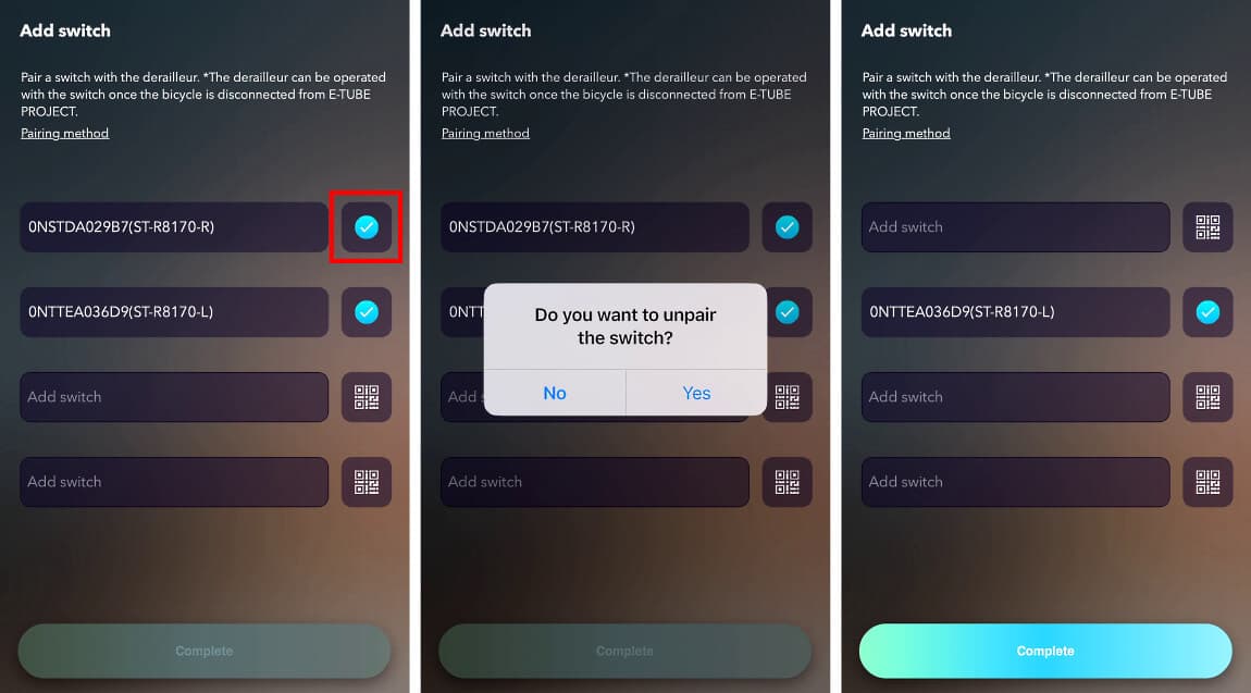 Unpair wireless shifters