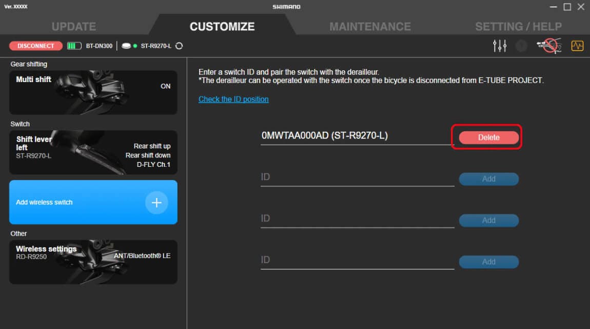 Unpair using the e-tube project for desktop